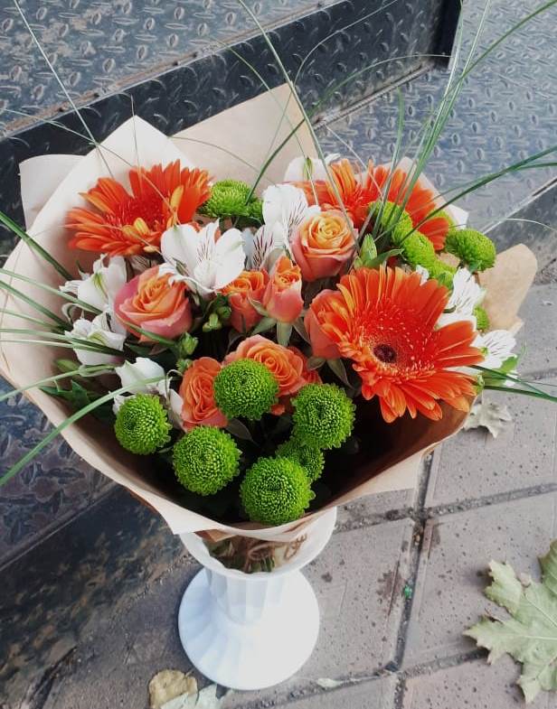 Букет цветов из: Герберы, Хризантемы, Альстромерии и Розы в Тоншалово