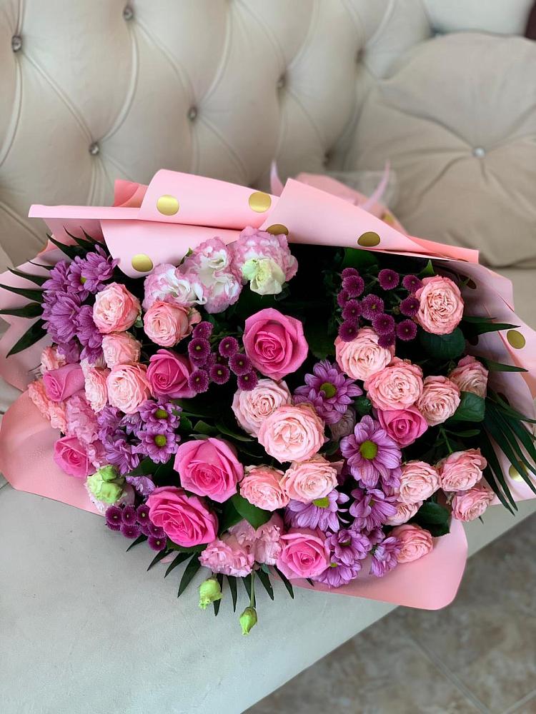 Букет цветов из: Хризантемы, Розы и Лизиантусы в Тоншалово