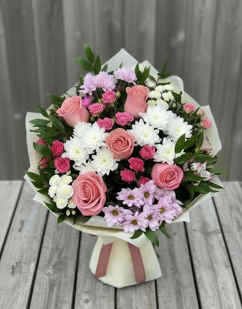 Букет цветов из: Альстромерии, Гвоздики, Розы и Хризантемы в Тоншалово