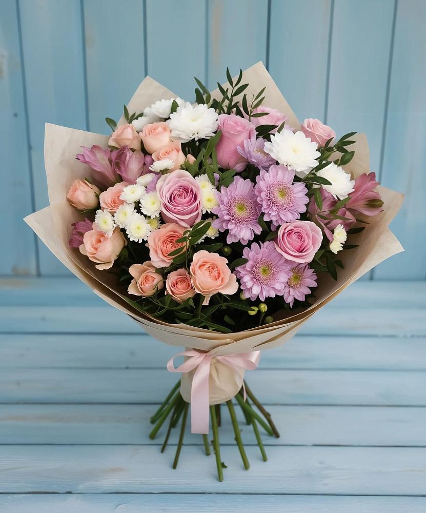 Букет цветов из: Хризантемы, Розы и Альстромерии в Тоншалово