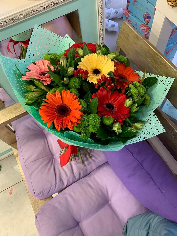 Букет цветов из: Герберы, Хризантемы и Альстромерии в Тоншалово