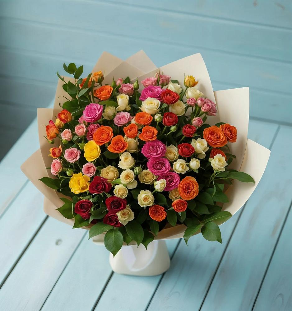 Букет Микс из разноцветных кустовых роз в Тоншалово