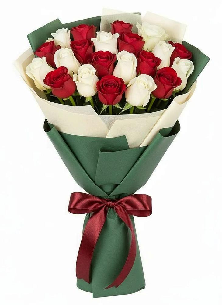 Букет Микс из красных и белых роз в Тоншалово
