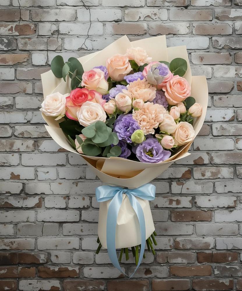 Букет цветов из: Розы, Лизиантусы и Гвоздики в Тоншалово