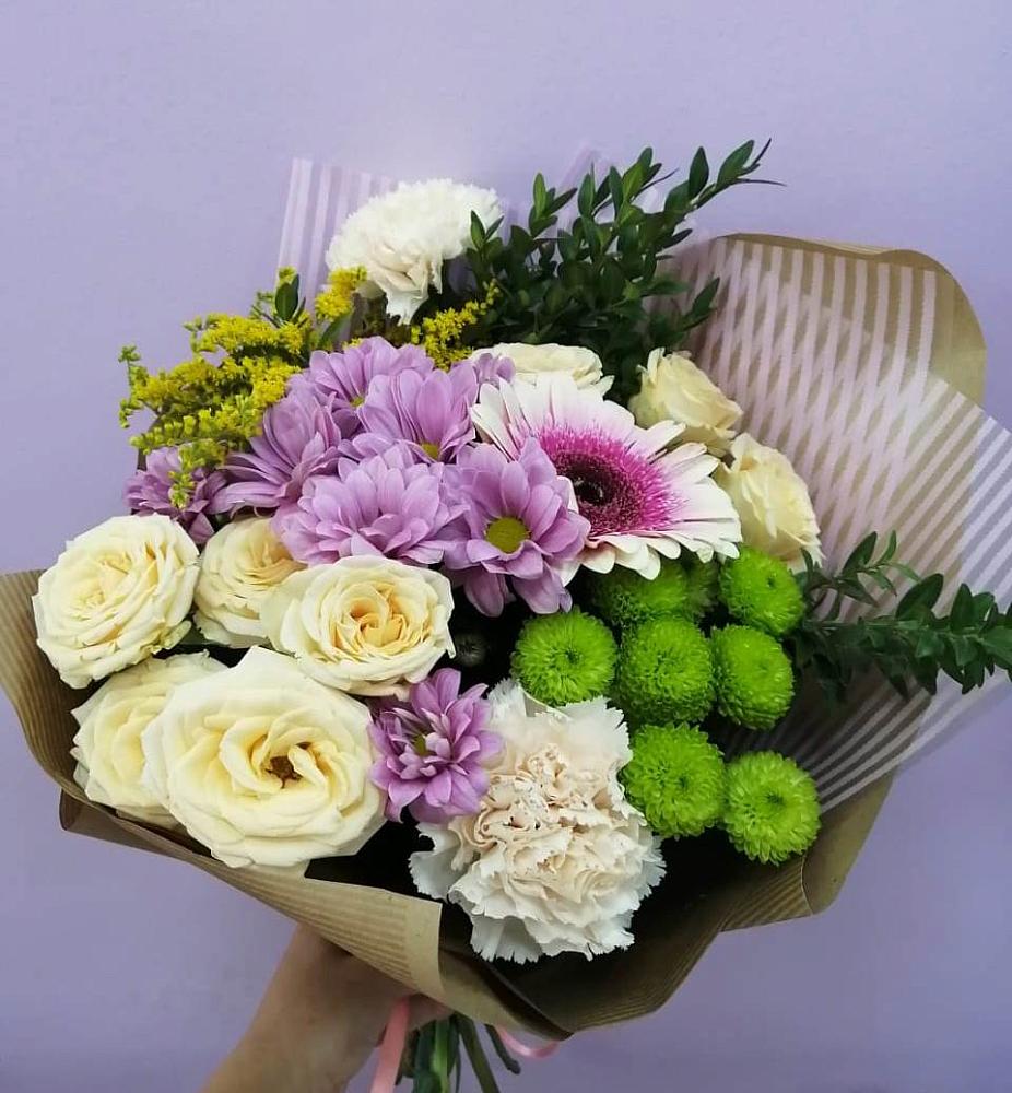 Букет цветов из: Хризантемы, Розы, Гвоздики и Герберы в Тоншалово