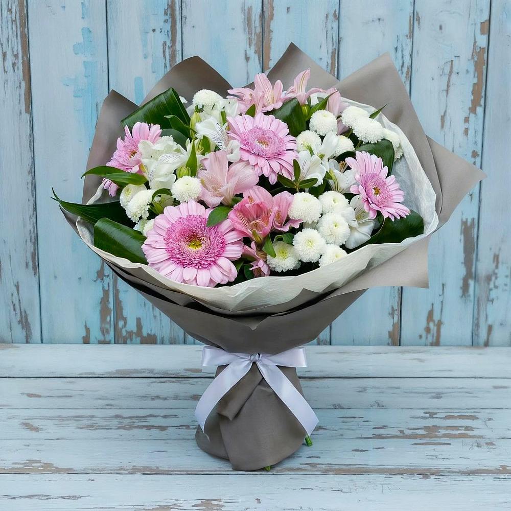 Букет цветов из: Герберы, Альстромерии и Хризантемы в Тоншалово