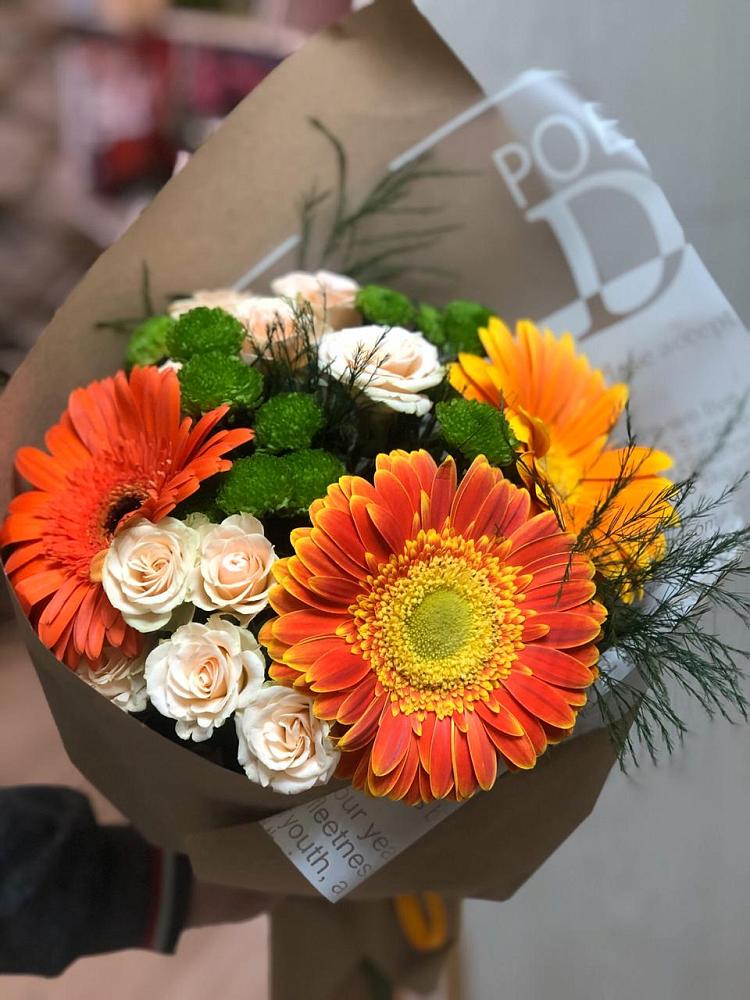 Букет цветов из: Герберы, Хризантемы и Розы в Тоншалово
