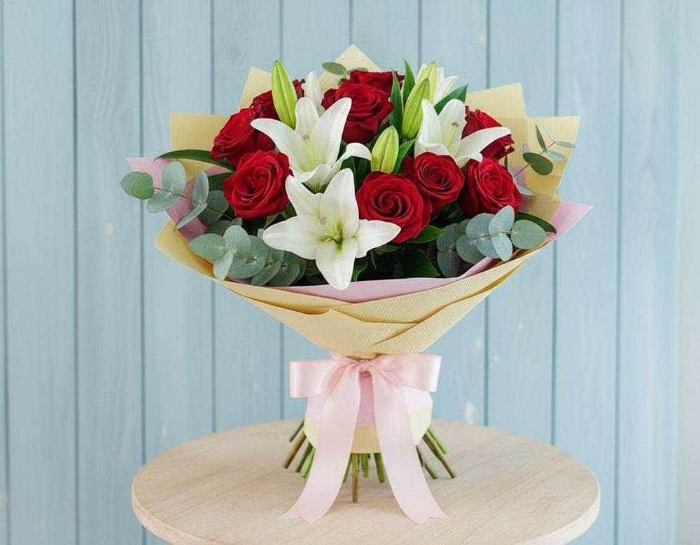 Букет цветов из: Лилии и Розы в Тоншалово